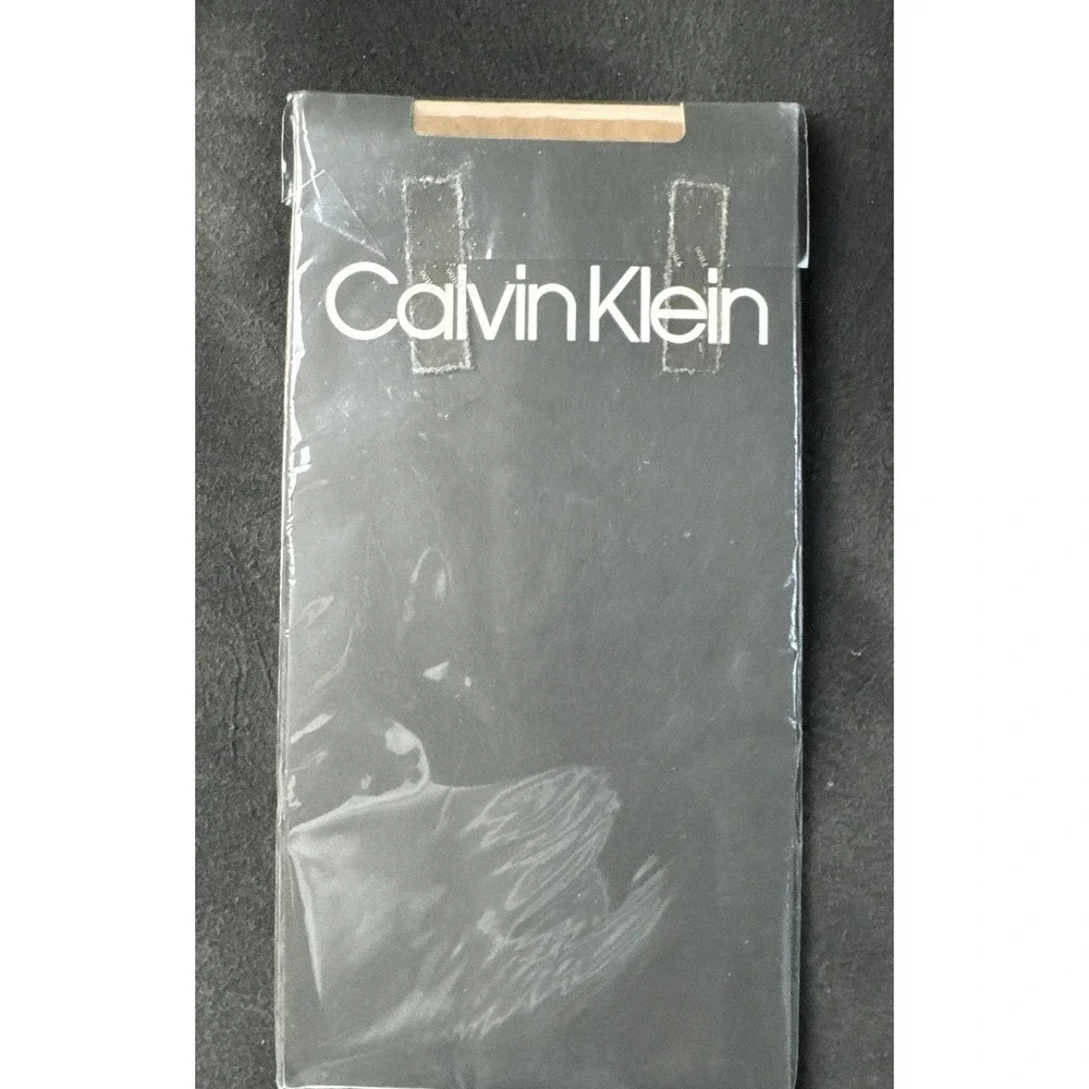 Vintage Calvin Klein Knee High Stockings Size 22-24 Beige Logo Band Hosiery